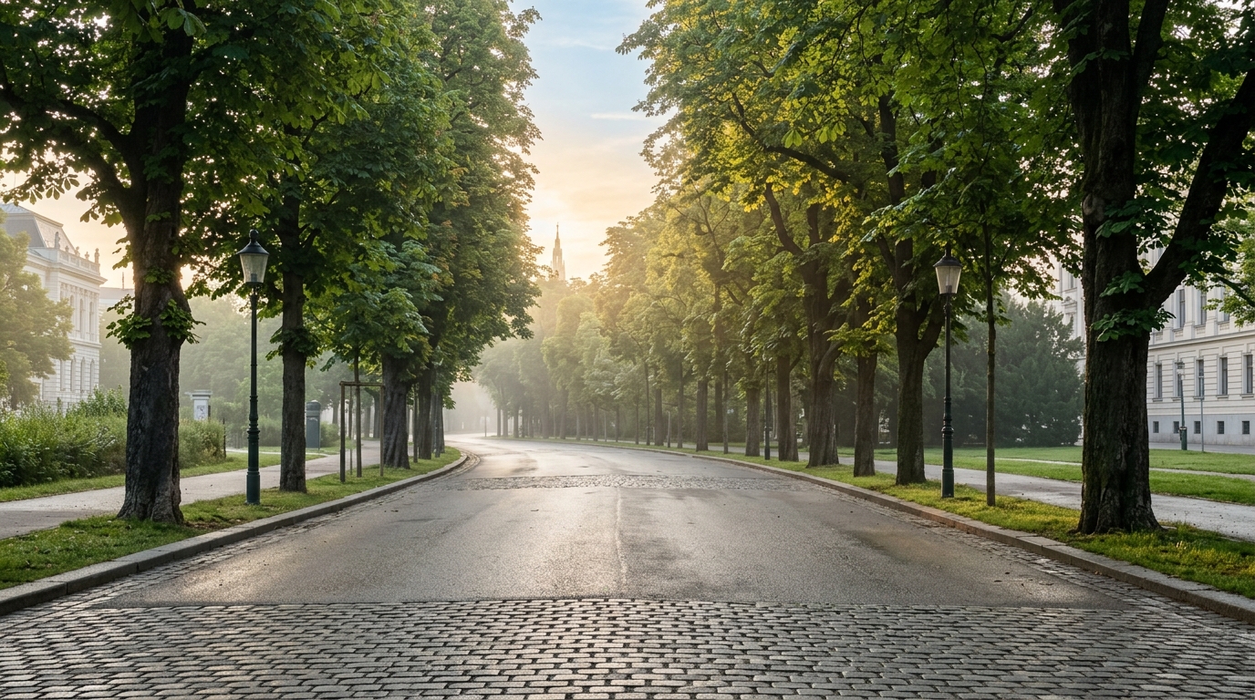 Sonnige Allee bei einem ruhigen Morgenlauf